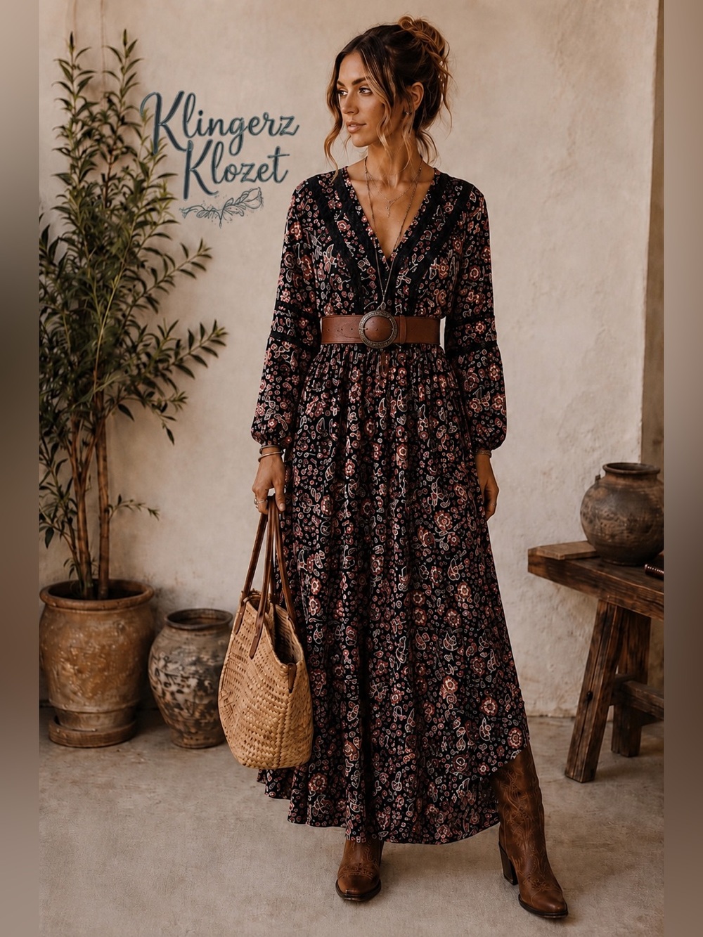 WonderlyFloral Boho Maxi Dress – Size Large